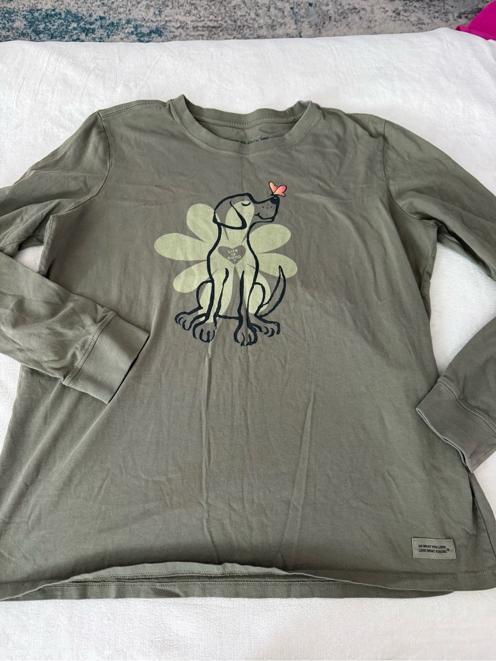 Life is Good Women's Spring Daisy Dog Long Sleeve Crusher Tee Size Large E19